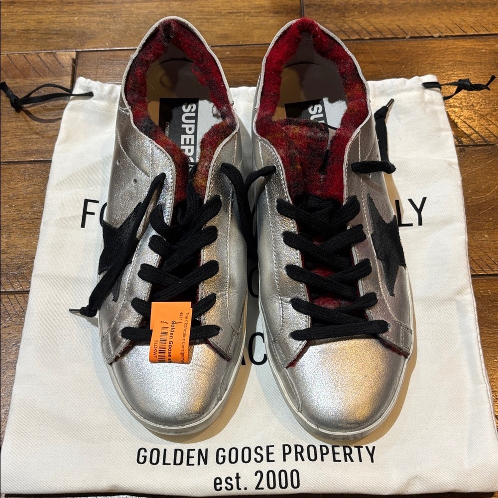Golden Goose Silver Sneakers with Black Accents